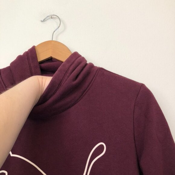 PUMA Asymmetrical Cowl Neck Fleece Sweatshirt Burgundy Maroon Red Logo Medium M - Picture 8 of 13